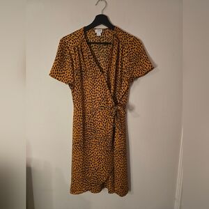 J. Crew Orange and Black Midi Wrap Dress